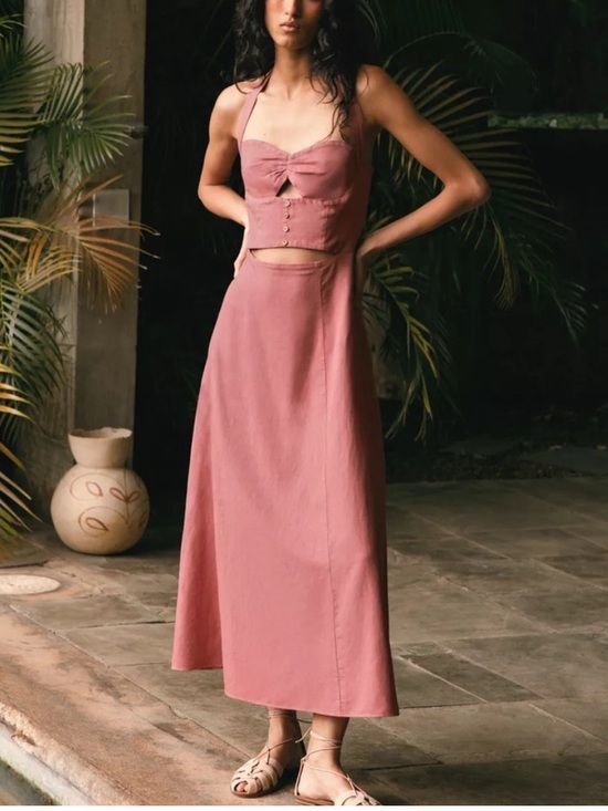 Zara Dresses & Skirts - Zara Sz Small Marsala Ramie Halter Midi Dress • NWT!